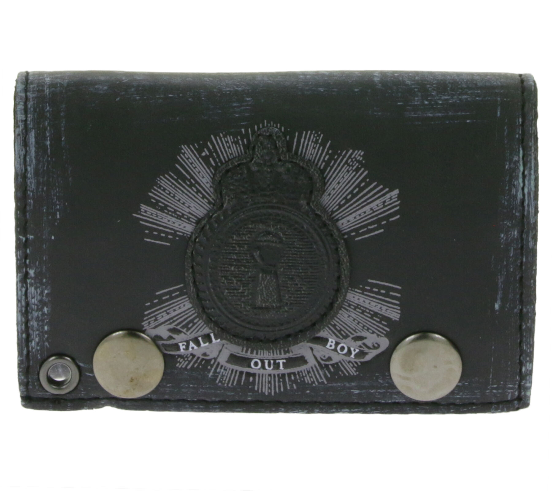 FALL OUT BOY Leder-Geldb&ouml;rse mit Logo-Motiv Metalldruckkn&ouml;pfen und Kette Rockiger Gothic-Style LW103557FOB0 Schwarz/Wei&szlig;