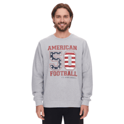 U.S. SPORT AMERICA Herren Sweater mit großem Schriftzug Baumwoll-Langarm-Shirt Sommer-Pullover Freizeit-Shirt Grau