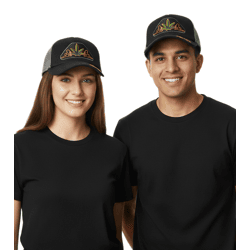 Dope Orange On Black & Leaf  Trucker-Cap stylische Baseball-Cap Baumwoll-Cap mit Netzeinsatz 7330GUY Schwarz/Grau