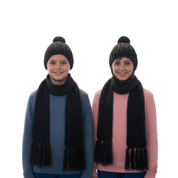 Mütze und Schal langer Strick-Schal für Kinder mit Bommelmütze SF157827PLB Grau