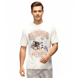 RE:COVERED X NFL New England Patriots Herren T-Shirt mit World Champions-Print Baumwoll-Shirt RCNFL1561 Ecru-Weiß