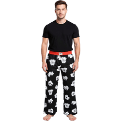 RE:COVERED X Disney Mickey Mouse Loungepants Herren Schlafanzug-Hose mit Mickey Mouse Print Baumwolle Pyjama-Hose RCDIF2106 Schwarz/Weiß