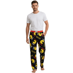 RE:COVERED X Pac-Man Caution I Bite Loungepants Herren Schlafanzug-Hose mit Pac-Man Allover-Print Pyjama-Hose RCPCM401 Schwarz/Gelb