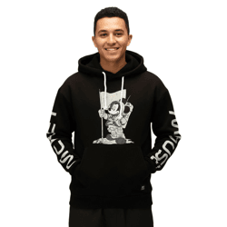 RE:COVERED X Disney Herren Kapuzen-Pullover mit Mickey Mouse-Print Baumwoll-Hoody Langarm-Shirt RCDIF2049 Schwarz