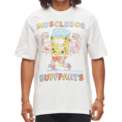 RE:COVERED X nickelodeon Herren T-Shirt SpongeBob Schwammkopf Baumwoll-Shirt Rundhals-Shirt RCVCM684 Ecru-Weiß