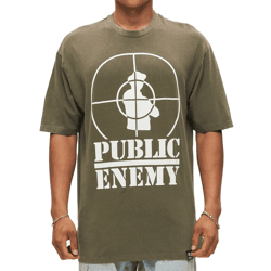 RE:COVERED X PUBLIC ENEMY Herren T-Shirt Baumwoll-Shirt mit großem Print Rundhals-Shirt RCBVD3836 Khaki