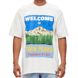 RE:COVERED X Twin Peaks Herren T-Shirt Welcome to Twin Peaks Print Baumwoll-Shirt Kurzarm-Shirt RCVCM690 Ecru-Weiß