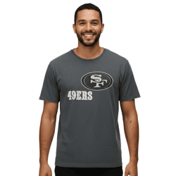 RE:COVERED X NFL San Francisco 49érs Herren T-Shirt mit Logo-Print Baumwoll-Shirt Rundhals-Shirt RCNFL1317A Grau