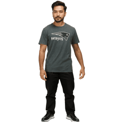 RE:COVERED X NFL New England Patriots Herren T-Shirt mit Logo-Print Baumwoll-Shirt Rundhals-Shirt RCNFL1317F Grau