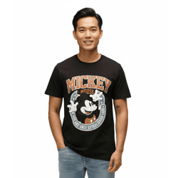 RE:COVERED X Disney Herren T-Shirt Mickey Mouse the one and only Print Baumwoll-Shirt Rundhals-Shirt RCDIF2051 Schwarz