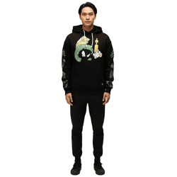 RE:COVERED X LOONEY TUNES Herren Kapuzen-Pullover mit Martian Marvin-Print Baumwoll-Hoody Langarm-Shirt RCWARN549 Schwarz