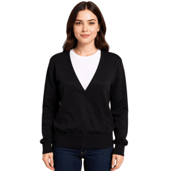 Damen Wickel-Pullover stylischer Ausgeh-Pullover mit V-Ausschnitt 952790 Schwarz