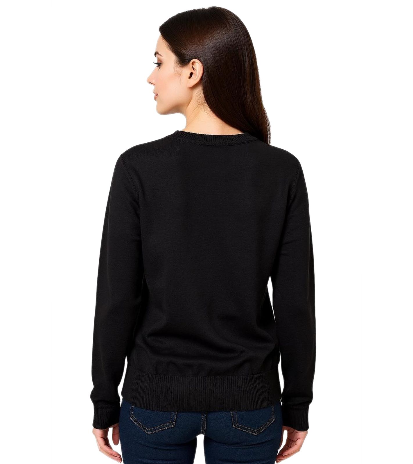 Damen Wickel-Pullover stylischer Ausgeh-Pullover mit V-Ausschnitt 952790 Schwarz