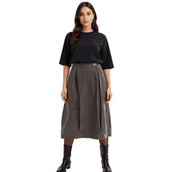 Damen Midi-Rock Cord-Rock mit Kellerfalten aus Bio Baumwolle Faltenrock Große Größen 908254 Grau