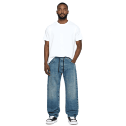 stylische Herren Jeans im Jogger-Stil Denim-Hose Baggy Leg mit Bindeband BR-12000-201 Dunkel-Blau