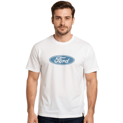 RE:COVERED X FORD Herren T-Shirt mit Ford Torino-Print Baumwoll-Shirt Rundhals-Shirt RCFRD504 Ecru-Weiß