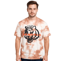 RE:COVERED X NFL Cincinnati Bengals Herren T-Shirt mit Logo-Print Baumwoll-Shirt Rundhals-Shirt RCNFL1392 Braun/Weiß