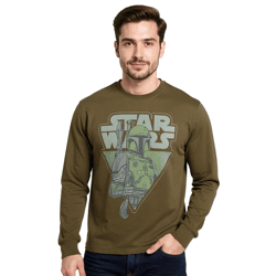 RE:COVERED X STAR WARS Herren Langarm-Shirt Mandalorian Print Baumwoll-Pullover Rundhals-Shirt RCDIF2046 Khaki