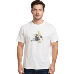 RE:COVERED X Cartoon Network Herren T-Shirt Johnny Bravo Baumwoll-Shirt Rundhals-Shirt RCWARN752 Hellbeige