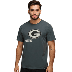 RE:COVERED X NFL Herren T-Shirt Green Bay Packers Logo-Schriftzug Baumwoll-Shirt Rundhals-Shirt RCNFL1317E Grau