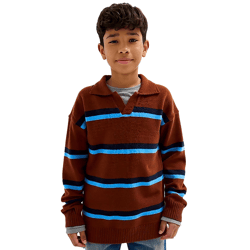 Kinder Strick-Pullover Jungen Rugby-Shirt Kragen-Pullover Herbst-Pullover 961675 Braun/Blau