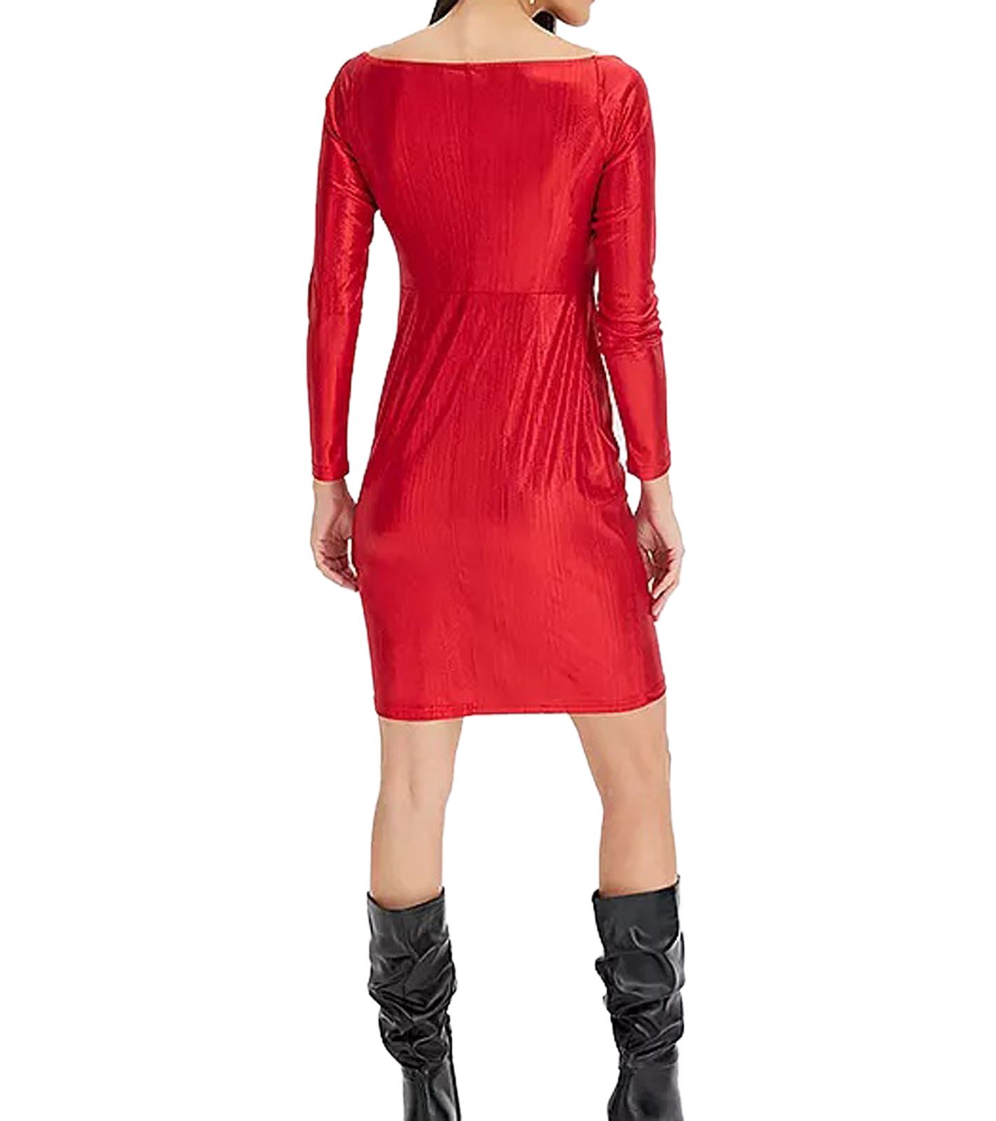 elegantes Damen Jersey-Kleid mit Metallic-Effekt Abend-Kleid mit langen &Auml;rmeln 922945 Rot