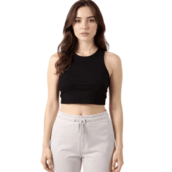 ZEGY Damen Crop-Top Tank-Top geripptes Baumwoll-Shirt ärmellos 1085 Schwarz