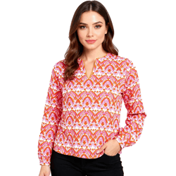 ZWILLINGSHERZ Joyful Damen Sommer-Bluse Tunika-Shirt mit Ornamenten 33236-13 Orange/Pink/Weiß