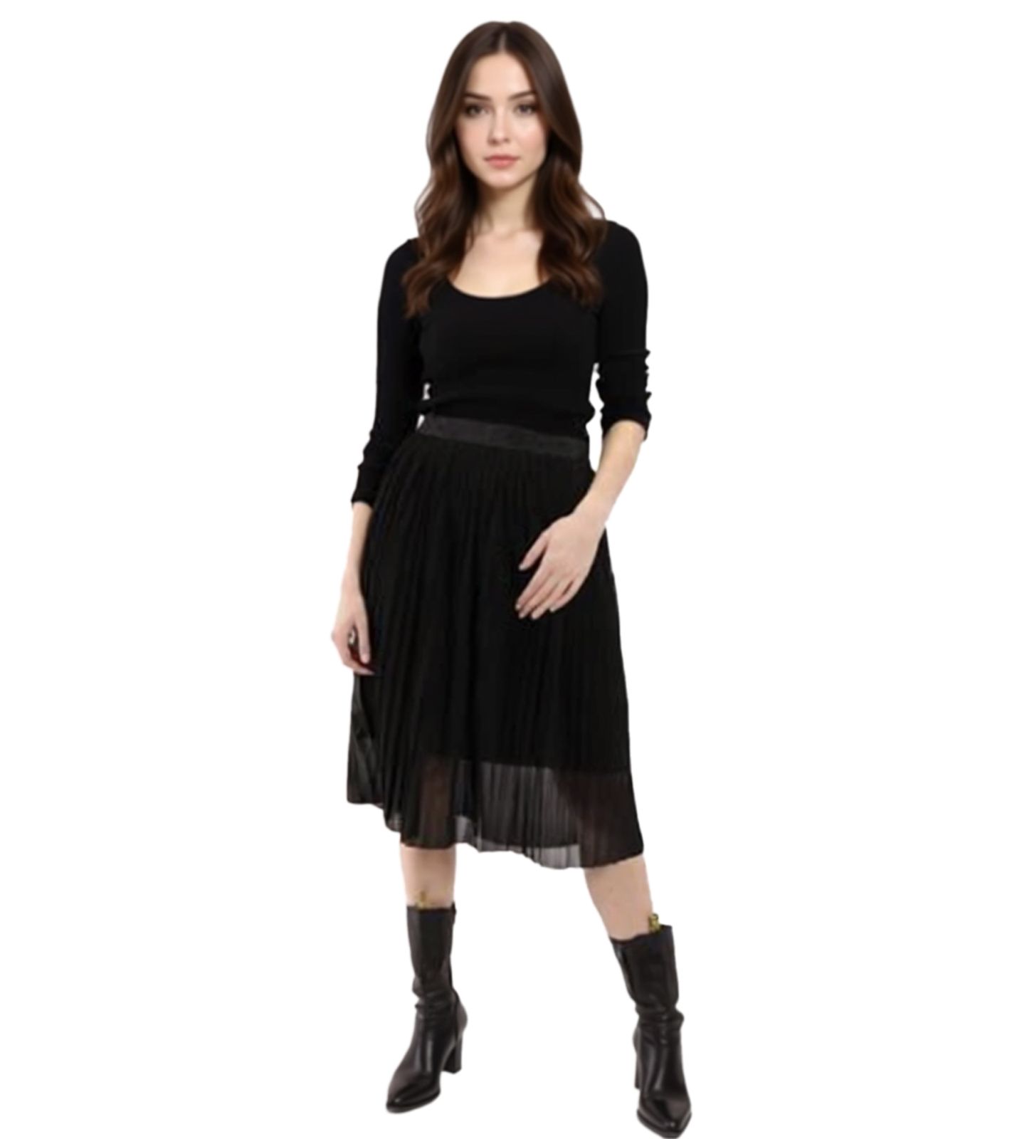 ZEGY Damen Plissee-Rock schlichter Sommer-Rock Midi-Rock 1052 Schwarz