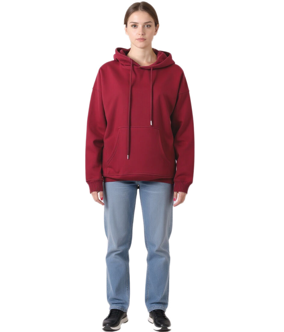 ZEGY Damen Hoodie schlichter Kapuzen-Pullover mit K&auml;ngurutasche Sweater 1077 Bordeaux-Rot