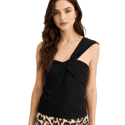 Damen Sommer-Top asymmetrisches Freizeit-Top in Wickeloptik 906010 Schwarz