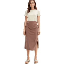 Women's Midi Skirt: Stylish Summer Skirt with Gathered Detail and Slit 938576 Brown