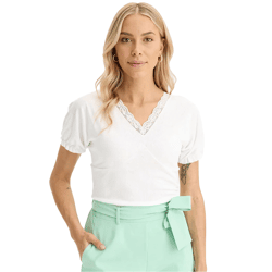 Damen T-Shirt mit dekorativen Elementen Kurzarm-Shirt 944192 Weiß