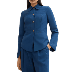 stylische Damen Hemd-Jacke Herbst-Jacke Business-Jacke Kurz-Mantel 943635 Blau