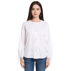 Damen Business-Bluse mit Bindeband Office-Cardigan Sommer-Shirt 943358 Weiß