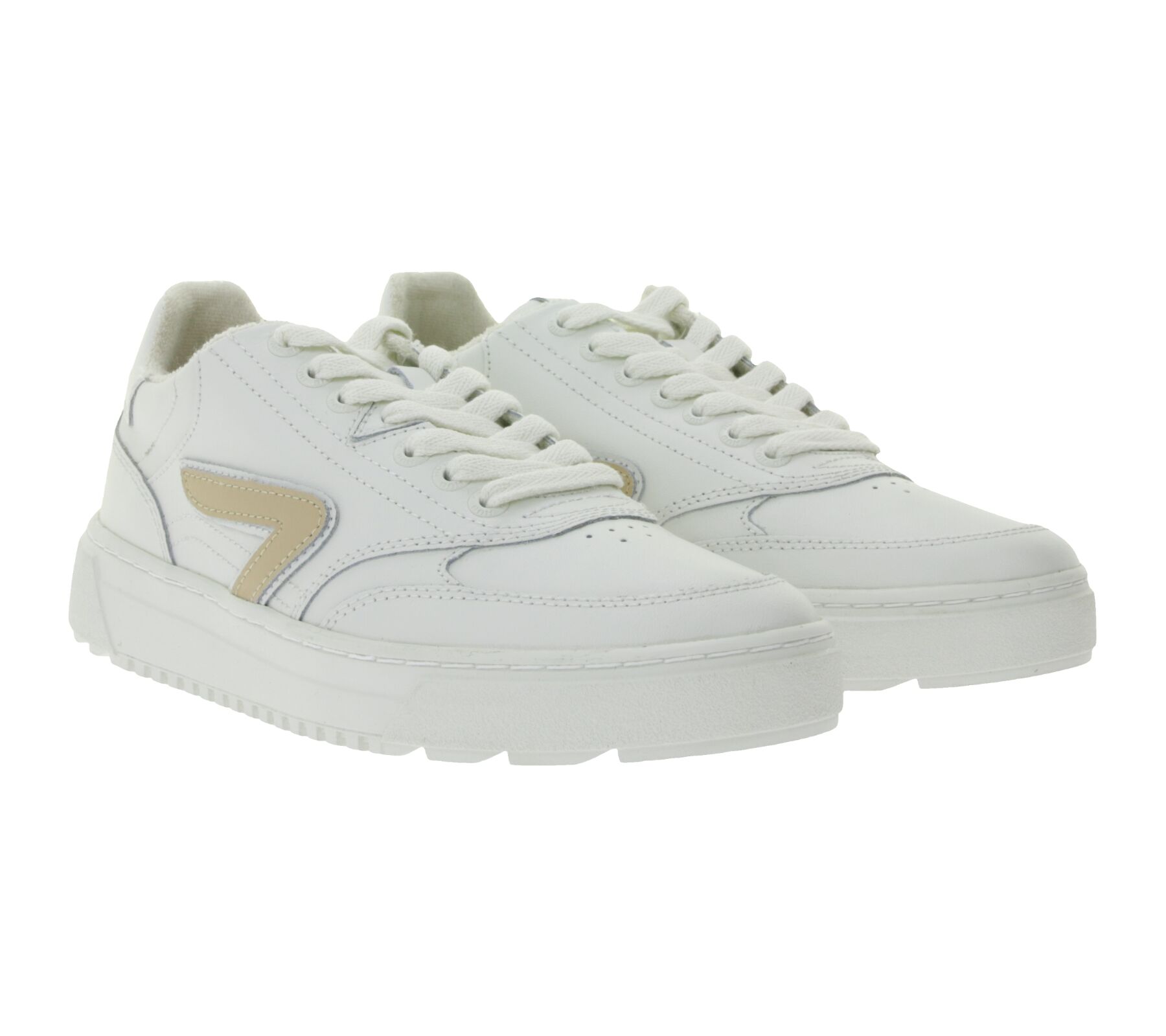 HUB Duke Damen Sneaker mit Terry-F&uuml;tterung Echtleder-Schuhe W50008L31-L10-947 Wei&szlig;/Beige