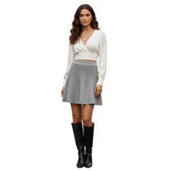 Damen Strick-Minirock – Stylisch & Zeitlos mit Gummibund 978962 Grau Meliert