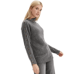 Damen Rollkragenpullover mit geknöpften Ärmeln Strick-Pullover 950937 Grau