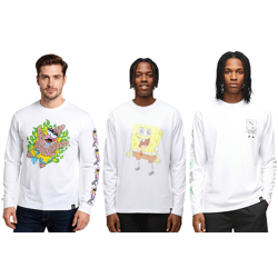RE:COVERED X nickelodeon Herren Langarm-Shirt mit verschiedenen Prints SpongeBob Schwammkopf Baumwoll-Pullover Rundhals-Shirt in Weiß