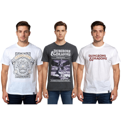 RE:COVERED X DUNGEONS & DRAGONS Herren T-Shirt Baumwoll-Shirt Rundhals-Shirt RCHAS1 in Creme-Weiß oder Schwarz/Grau