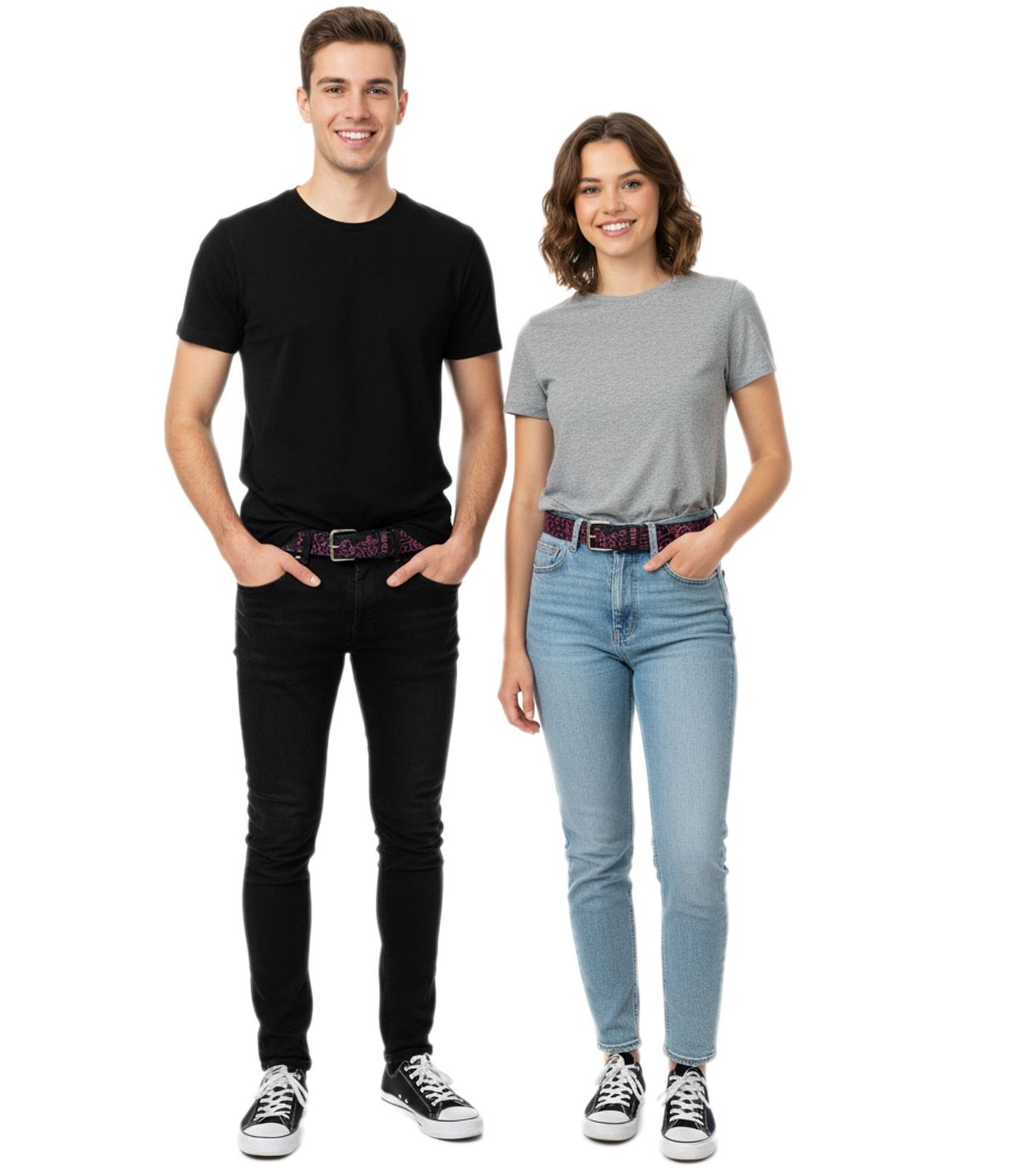 HIM G&uuml;rtel Echtleder-G&uuml;rtel mit Band-Schriftzug stylischer Freizeit-G&uuml;rtel L&auml;nge 110cm Schwarz/Lila 