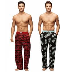 RE:COVERED X ACDC Loungepants Herren Schlafanzug-Hose mit ACDC Allover-Print Pyjama-Hose in Schwarz/Rot oder Schwarz/Hellblau
