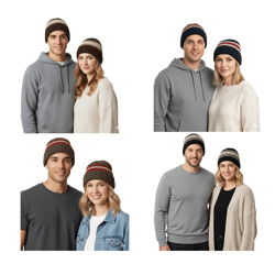 Trust Co Unisex Häkel-Mütze Winter-Mütze weiche Strick-Mütze mit Streifen Baumwoll-Mütze Navy/Weiß, Braun/Weiß, Khaki/Weiß oder Nav