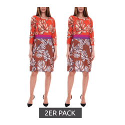 2er Sparpack Aniston SELECTED Damen Mini-Kleid schickes Rundhals-Kleid mit Allover-Muster 15201545 Bunt