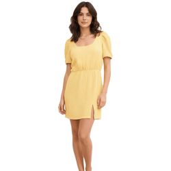 kurzes Damen Shirt-Kleid aus strukturiertem Crêpe Jersey-Kleid Sommer-Kleid 909338 Gelb