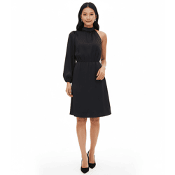 Stylisches Damen One-Shoulder-Kleid aus glänzendem Satin Mini-Kleid Satin-Kleid 919324 Schwarz