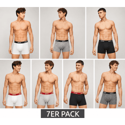 7er Pack LEVI`S Herren Boxershorts Baumwoll-Unterwäsche mit farblichen Akzenten am Bund in Geschenkbox 701225625 003 Schwarz/Weiß/Rot/Grau