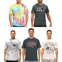 RE:COVERED X NFL New England Patriots Herren T-Shirt mit verschiedenen Prints Baumwoll-Shirt Weiß, Blau, Grau, Bunt