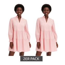 2er Sparpack ausgestelltes Volantskleid mit gesmokten Ausschnitt und Ärmelsaum Mini-Kleid Baumwoll-Kleid 956565 Rosa