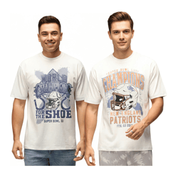 RE:COVERED X NFL Herren T-Shirt mit World Champions-Print Baumwoll-Shirt New England Patriots oder Indianapolis Colts Ecru-Weiß